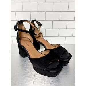 Bernardo Valeria black suede Raleigh style platform block heel sandals, W Sz 8M